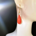 Fashion Salmon Coral Red And Rhinestone Earrings