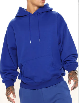 Buy blue Men&#39;s Solid Color Hooded Jumper