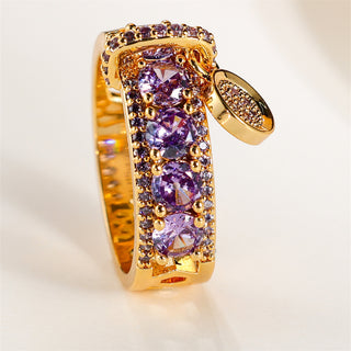 Buy gold-purple-diamond New Retro Disc Ring Personality Retro