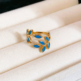 Buy blue New Oil Dripping Leaves Open Ring Retro