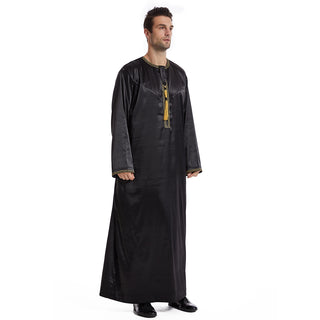 Buy black Ethnic Stitching Contrast Color Men&#39;s Robe