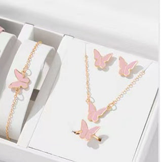 Buy pink-butterfly-suit 5PCS Fashion Butterfly Pendants Necklace Earrings Ring Bracelet Sets For Women Jewelry Set Bridal Wedding Jewelry Gift