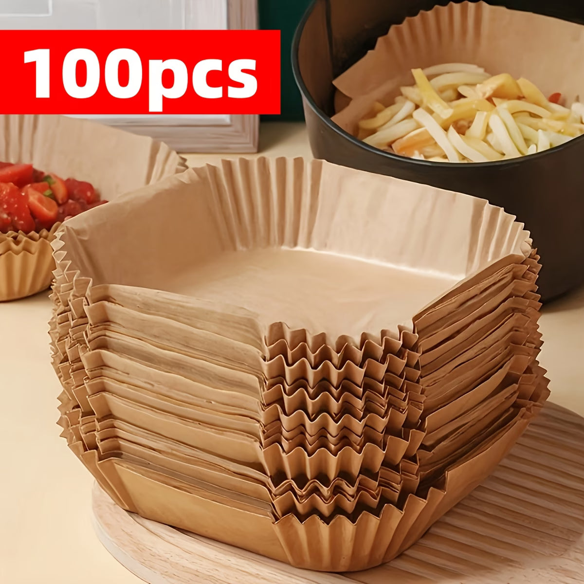100-Pack Air Fryer Liners – Non-Stick Parchment, Oven & Microwave Safe (Min 3 Qty Per Order)