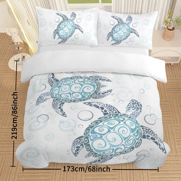 Turtle Bed Sets Ocean 3 Piece Turtle Themed Comforter Cover With 2 Pillowcases