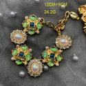 Flower Gem Diamond Necklace Bracelet Ear Studs Gold Plated Suit