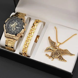 Buy golden-eagle-watch-suit Fashion Watch Gift Suit Quartz Watch Necklace Bracelet Ring Stud Earrings