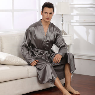 Buy gray Men&#39;s Robe Ultra-thin Cardigan Nightgown Loose Plus Size