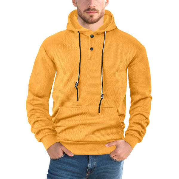 Men Pullover Solid Color Casual Sports Loose Long Sleeve Hooded Sweater