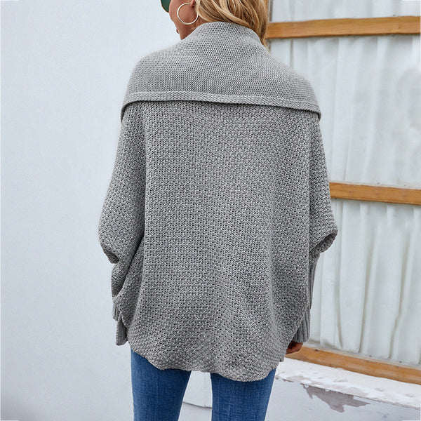 New Loose Knitted Sweater Solid Color Bat Sleeve Large Lapel Cardigan