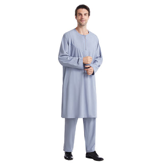 Buy blue-gray Men&#39;s Polyester Embroidered Robe Suit