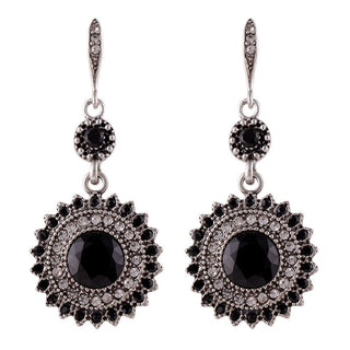 Buy ancient-silverblack Vintage Ethnic Bohemian Sun Flower Earrings