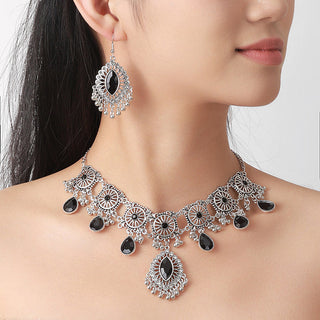 Buy b9026-black Indian Ethnic Style Vintage Gemstone Beads Jewelry Earrings Necklace 2 Pieces Suit