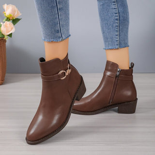 Buy dark-brown Chunky Heel Zipper Slip-on Autumn And Winter Fashion Boots Women