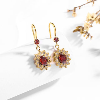 Buy flower-red-zircon Affordable Luxury Style Stainless Steel Micro Inlaid Zircon Ear Hook Retro Advanced