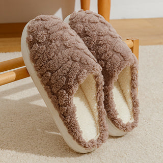 Buy coffee Unisex Home Fuzzy Winter Plush Anti-Skid Soft Soled Cotton Slippers
