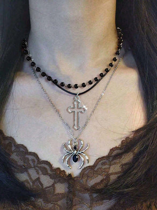 Buy black Retro Dark Spider Necklace Gothic 3-piece Set