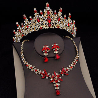 Buy red-suit Royal Queen Bridal Jewelry Sets For Women Luxury Tiaras Crow