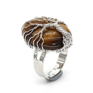 Buy tiger-eye European And American Fashion Exaggerated Natural Crystal Denier Silver Plated Winding Lucky Tree Adjustable Ring