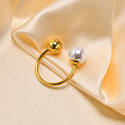 Simple Pearl Ring Stainless Steel Adjustable Opening Ball