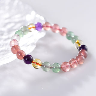 Buy single-circle Natural Strawberry Quartz Round Beads Single Circle Bracelet Rainbow Color