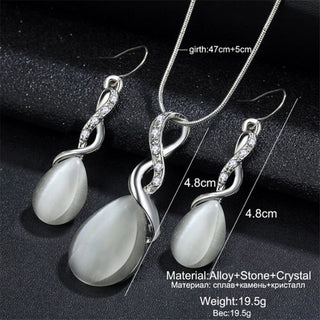 Buy white Fashion Opal Jewelry Sets For Woman Cubic zirconia Water Drop Necklace Pendant Earrings Statement Bridal Wedding Party Gift