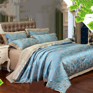 Buy green-camel Ice Silk Jacquard European Luxury High-end Linen And Cotton Bedding Set