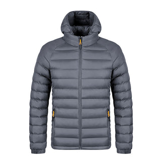 Buy gray Winter Lightweight Hooded Coat With Pockets Fashion Warm Portable Zipper Jacket For Men