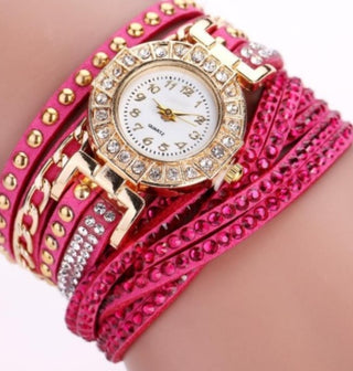 Buy rose-red Fashion Ladies Twist Braided Quartz Watch