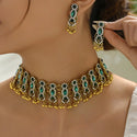 Indian Ethnic Style Vintage Gemstone Beads Jewelry Earrings Necklace 2 Pieces Suit