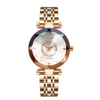 Buy rose-gold-white Polygonal Glass Solid Stainless Steel Strap Women&#39;s Waterproof Watch