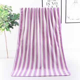 Buy purple Warp Knitted Coral Velvet Wide Stripe Big Towel Wholesale Edging Bath Towel