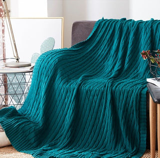 Buy deep-green Cotton Solid Knitted Blanket