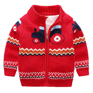 Buy red Children&#39;s Plush Sweater Thick Knit Cardigan