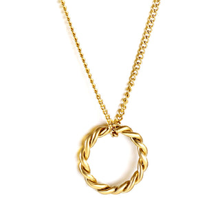 Buy gold Women&#39;s Fashionable Exquisite Non-fading Openwork Circle Gold Simple Twist Necklace