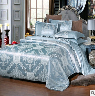 Buy light-blue Luxury European Bedding Satin Jacquard Modal Cotton Tencel Set