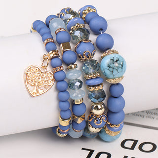 Multi-layer Hollow Heart Pendant Tassel Bracelet Suit