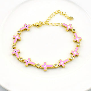 Buy pink Cross Unique Gold-plated Zircon Bracelet