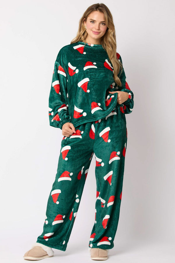 Casual Flannel Pajama Sets For Women 2 Piece Cute Long Sleeve Matching Lounge Shirts Sets Santa Claus Pajamas Homewear