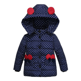 Buy blue Girls Winter Coat Hooded Dot Animal Design Puffy Jacket