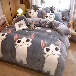 Buy cute-cat Milk Duvet Set Single Thickened Double Sided Duvet Cover