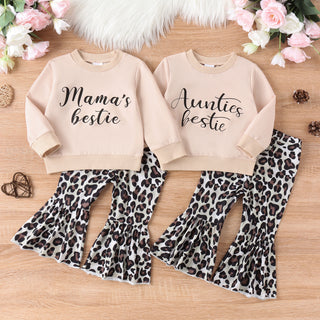 Parent-child Clothes Suit Clothes Girls' Sweater Top Leopard Print Bell-bottom Pants