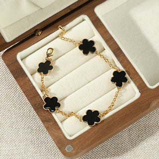 Buy golden-and-black Copper Plating Drip Glazed Four-leaf Clover Pork Belly Jewelry Simple All-match Bracelet