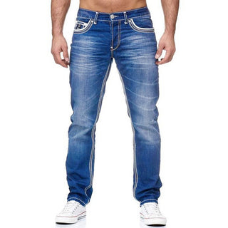 Buy light-blue Men&#39;s White Distressed Mid-rise Loose Straight-leg Jeans