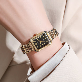 Buy gold-black Fashion Simple Square Steel Strap Women&#39;s Watch