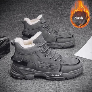 Buy gray-cotton-shoes Fur Integrated Fleece-lined Warm High Cotton-padded Shoes Men