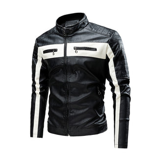 Buy black Men&#39;s Stand Collar Retro Warm Leather Jacket