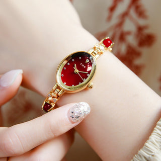 Buy red Simple Fashion Temperament Entry Lux Quartz Diamond Waterproof Women&#39;s Wrist Watch