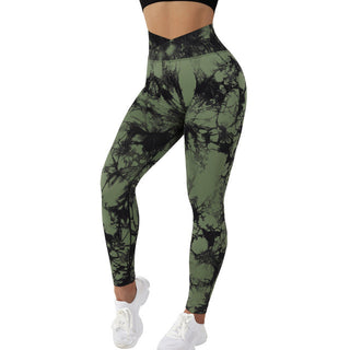 Buy army-green Women Seamless Tie Dye Leggings