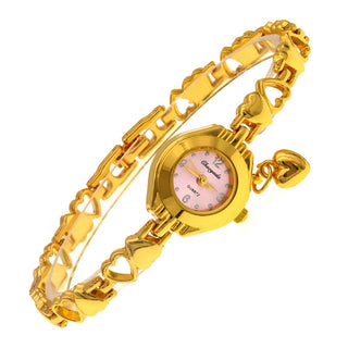 Buy gold-powder Hollow Heart Solid Bracelet Quartz Watch