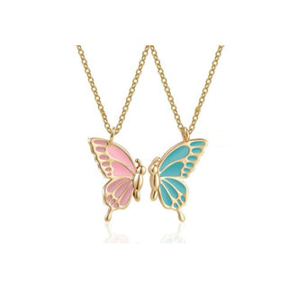 Buy pink-and-blue 2pcs Oil Drip Butterfly Necklace Ins Creative Clavicle Chain Pendant Necklace For Women Valentine&#39;s Day Birthday Gift